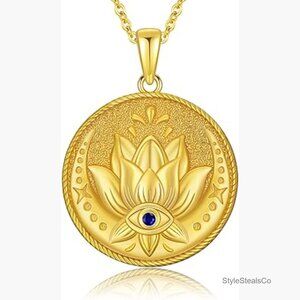 925 Sterling Silver Evil Eye Necklace with Lotus Pendant Protection Jewelry